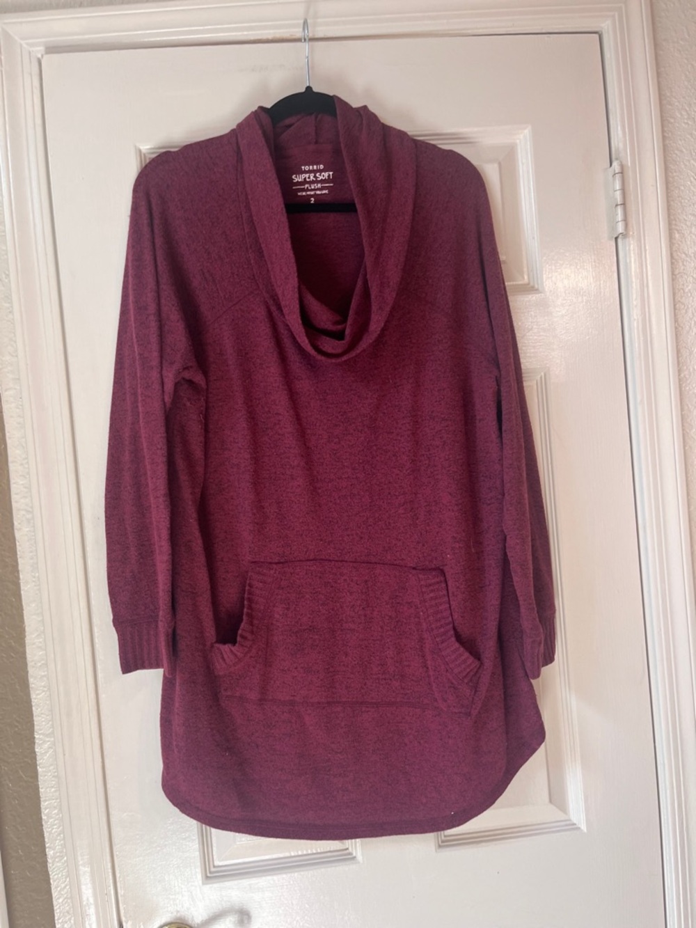 torrid Burgundy Cowl Neck Sweater Tunic with Kangaroo Pocket